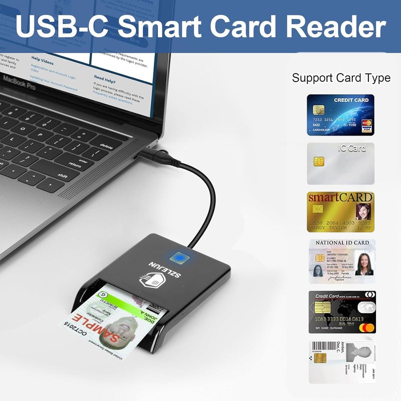 SZLEJUN قارئ CAC USB A/USB Type-C - قارئ بطاقة CAC الذكي العسكري من DOD لنظام Win/Mac/Linux/Android - متوافق مع PIV و PKI و EMV و eSIM و eID و Java Card مع أدوات الاختبار و SDK - Image 2
